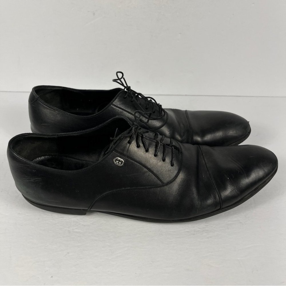 Gucci Lace Up Men's Shoes Black Leather Oxford 12